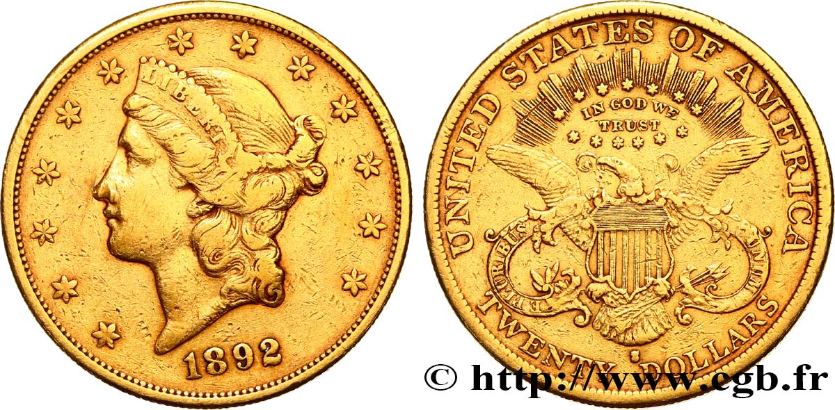 UNITED STATES OF AMERICA 20 Dollars  Liberty  1892 San Francisco VF 