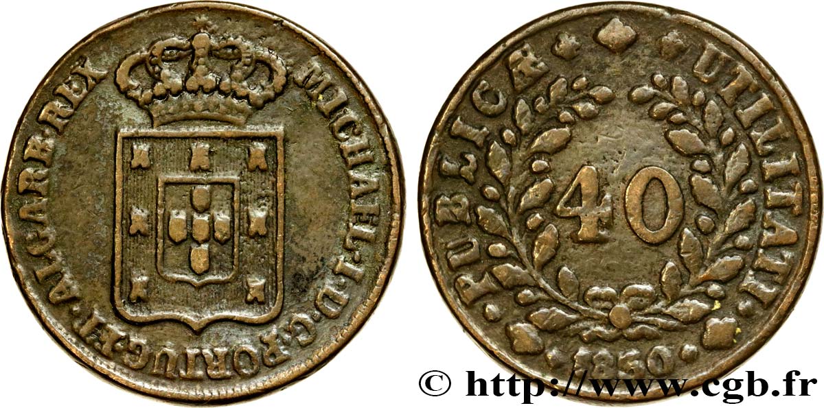 PORTUGAL 1 Pataco (40 Réis) Michel Ier 1830  TB+ 