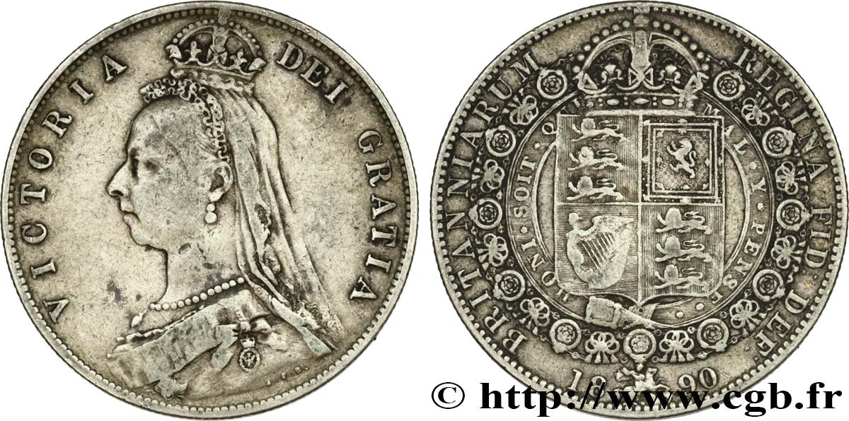 REINO UNIDO 1/2 Crown Victoria buste du jubilé 1890  BC+ 