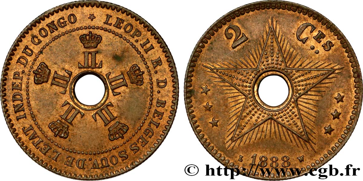 BELGIEN - KONGO-FREISTAAT 2 Centimes 1888  VZ 