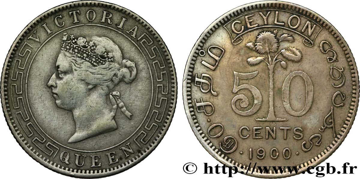 CEYLON 50 Cents Victoria 1900  SS 