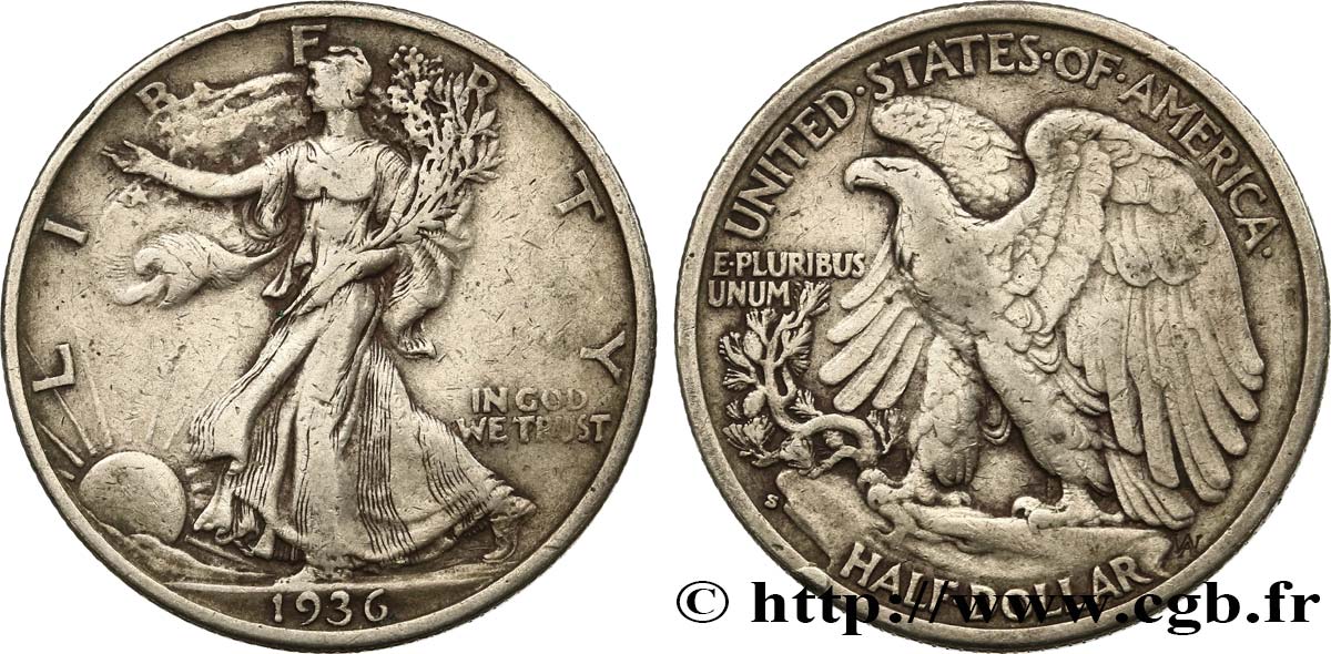 ESTADOS UNIDOS DE AMÉRICA 1/2 Dollar Walking Liberty 1936 Philadelphie BC+ 