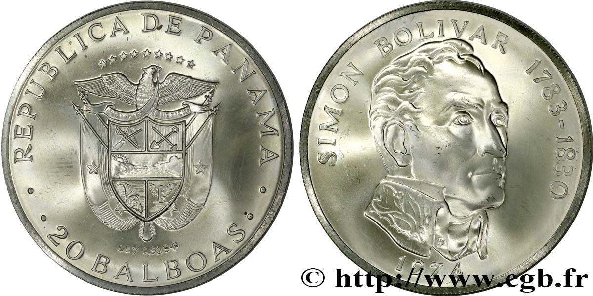 PANAMA 20 Balboas Simon Bolivar 1974  SPL 