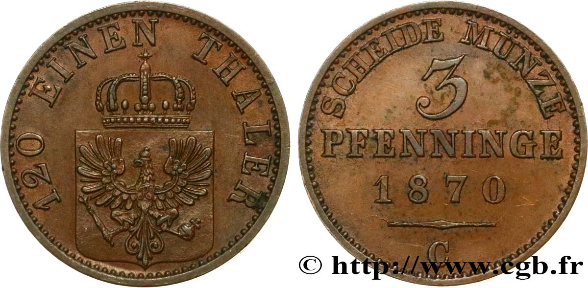 ALEMANIA - PRUSIA 3 Pfenninge 1870 Francfort EBC 