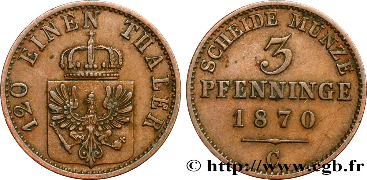 GERMANY - PRUSSIA 3 Pfenninge 1870 Francfort AU 