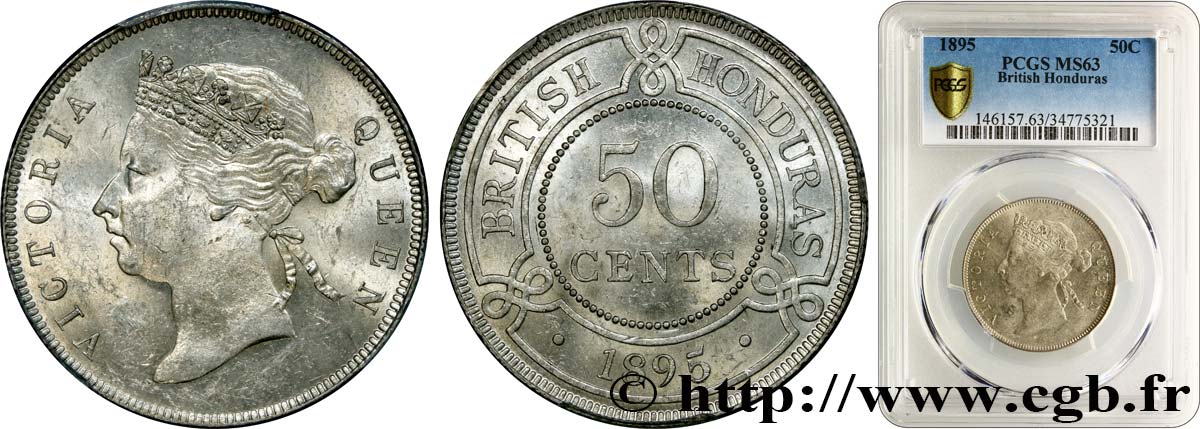 BRITISH HONDURAS 50 Cent Victoria 1895  MS63 PCGS