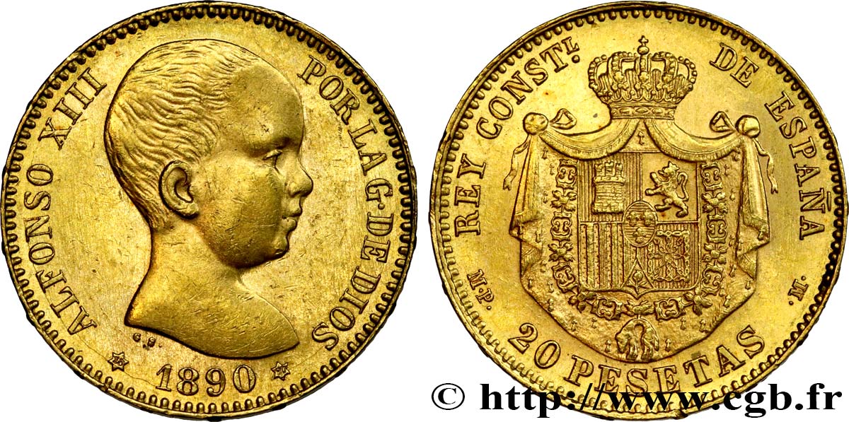 SPANIEN - KÖNIGREICH SPANIEN - ALFONS XIII. 20 Pesetas 1890 Madrid VZ 