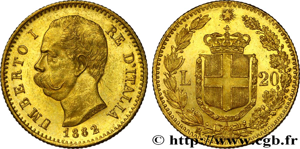 ITALY - KINGDOM OF ITALY - UMBERTO I 20 Lire 1882 Rome MS 