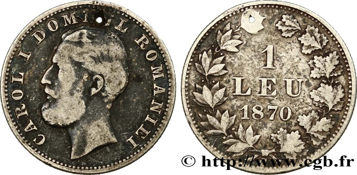 RUMÄNIEN 1 Leu Charles Ier prince de Roumanie 1870 Bucarest - C S 