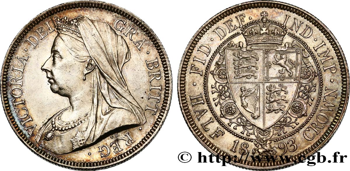 UNITED KINGDOM 1/2 Crown Victoria “Old Head” 1893  AU/MS 