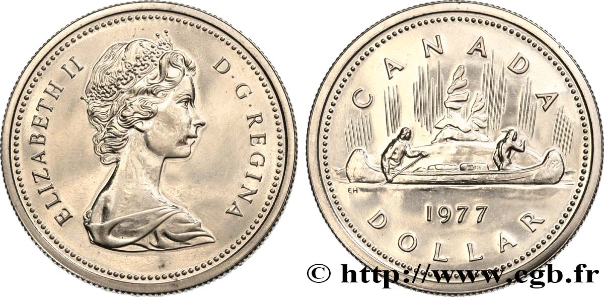 KANADA 1 Dollar Elisabeth II / indiens et canoë 1977  fST 