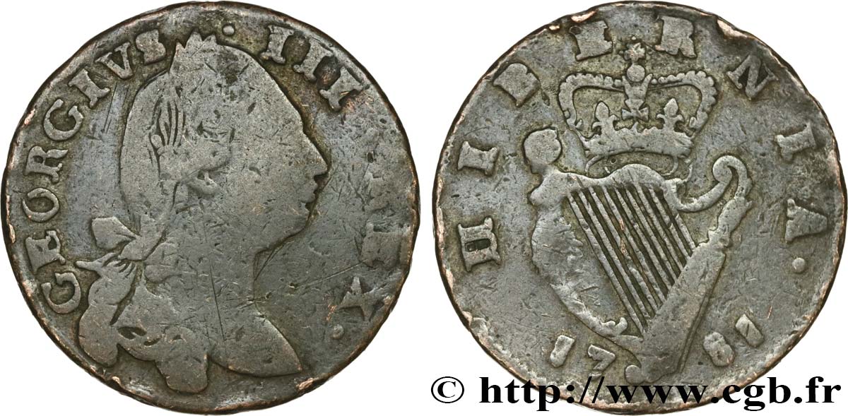IRELAND REPUBLIC 1/2 Penny Georges III 1781  F 