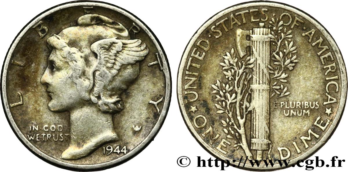 UNITED STATES OF AMERICA 1 Dime Mercury 1944 Philadelphie XF 