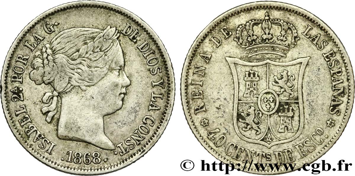 SPANIEN 40 Centimos Isabelle II  1868 Madrid fSS 