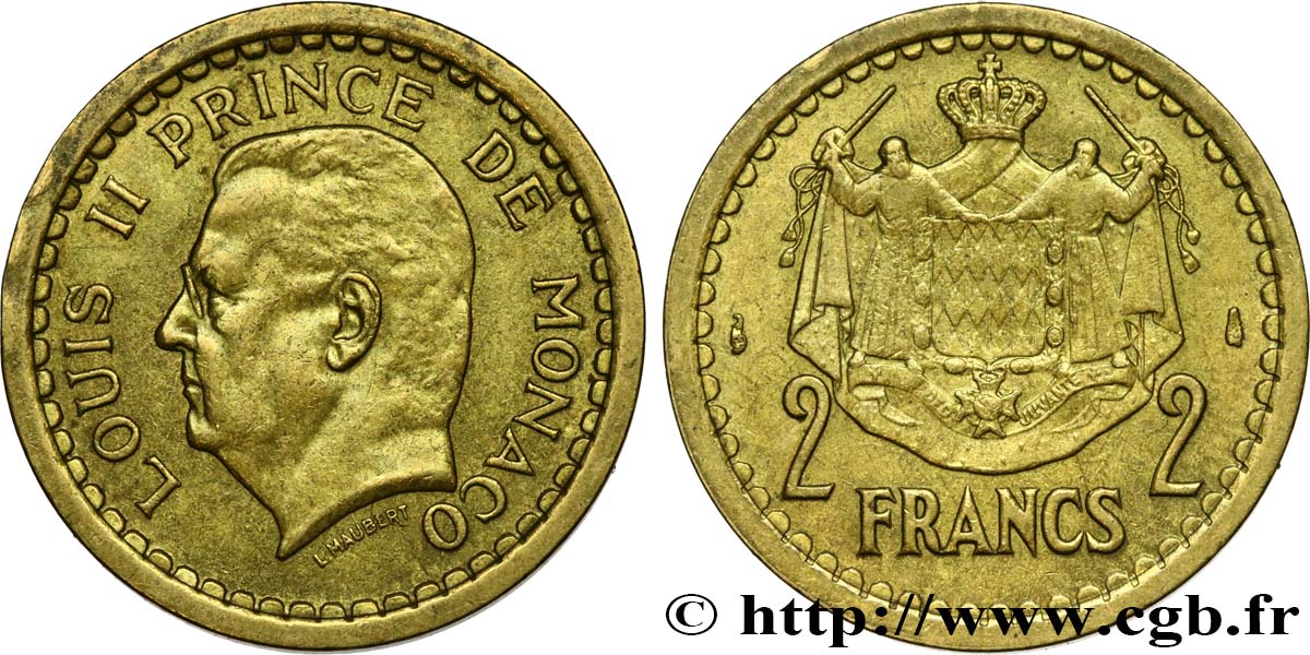MONACO 2 Francs Louis II (1943) Paris AU 