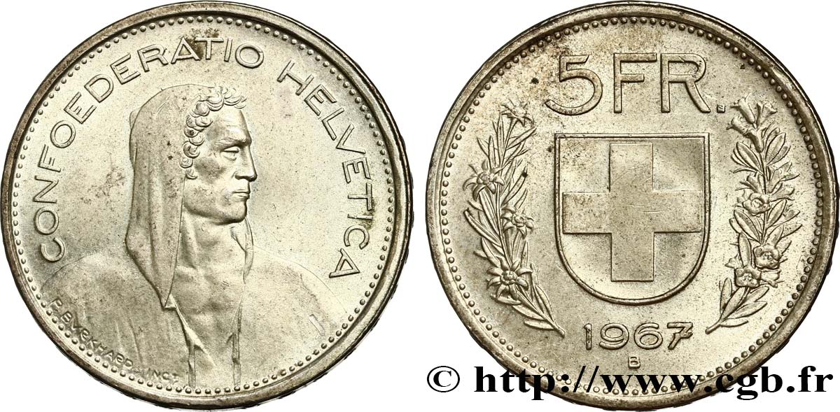 SCHWEIZ 5 Francs 1967 Berne VZ 