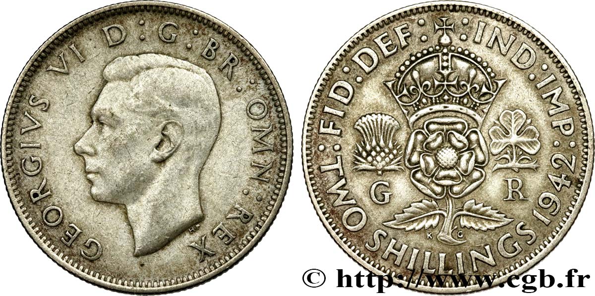 ROYAUME-UNI 1 Florin (2 Shillings) Georges VI 1942  TTB 