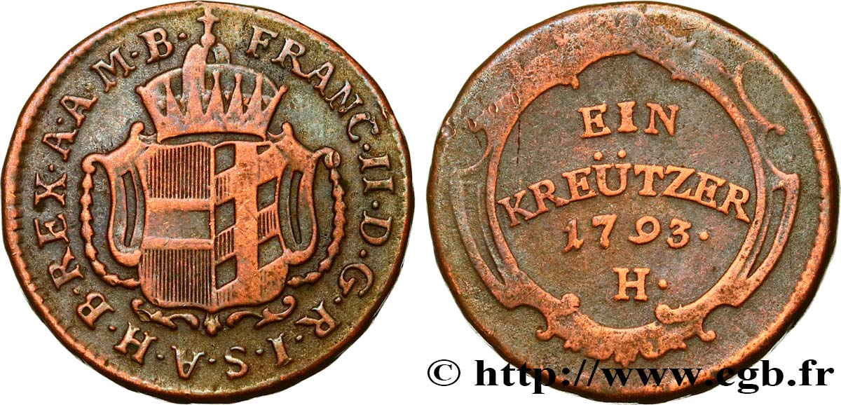 GERMANY - FURTHER AUSTRIA 1 Kreutzer Vorderoesterreich 1793 Günzburg - H VF 