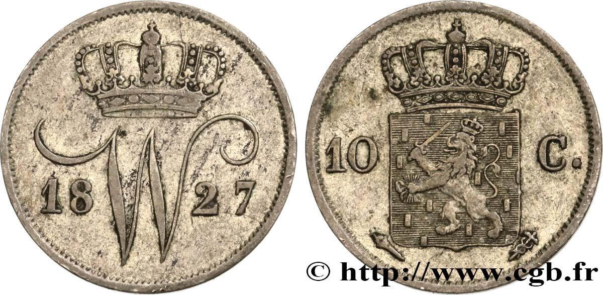 PAYS-BAS 10 Cents emblème monogramme de Guillaume Ier 1827 Utrecht TTB 
