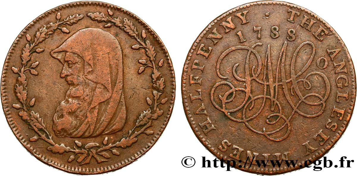 BRITISH TOKENS OR JETTONS 1/2 Penny Anglesey (Pays de Galles) Parys Mine Company 1788 Birmingham VF 