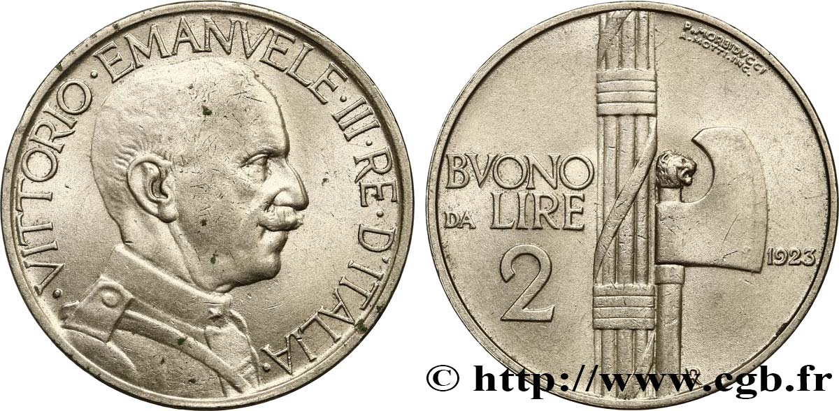 ITALIE Bon pour 2 Lire (Buono da Lire 2) Victor Emmanuel III / faisceau de licteur 1923 Rome SUP 