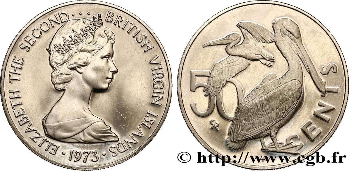 ISOLE VERGINI BRITANNICHE 50 Cents Proof Elisabeth II 1973 Franklin Mint MS 