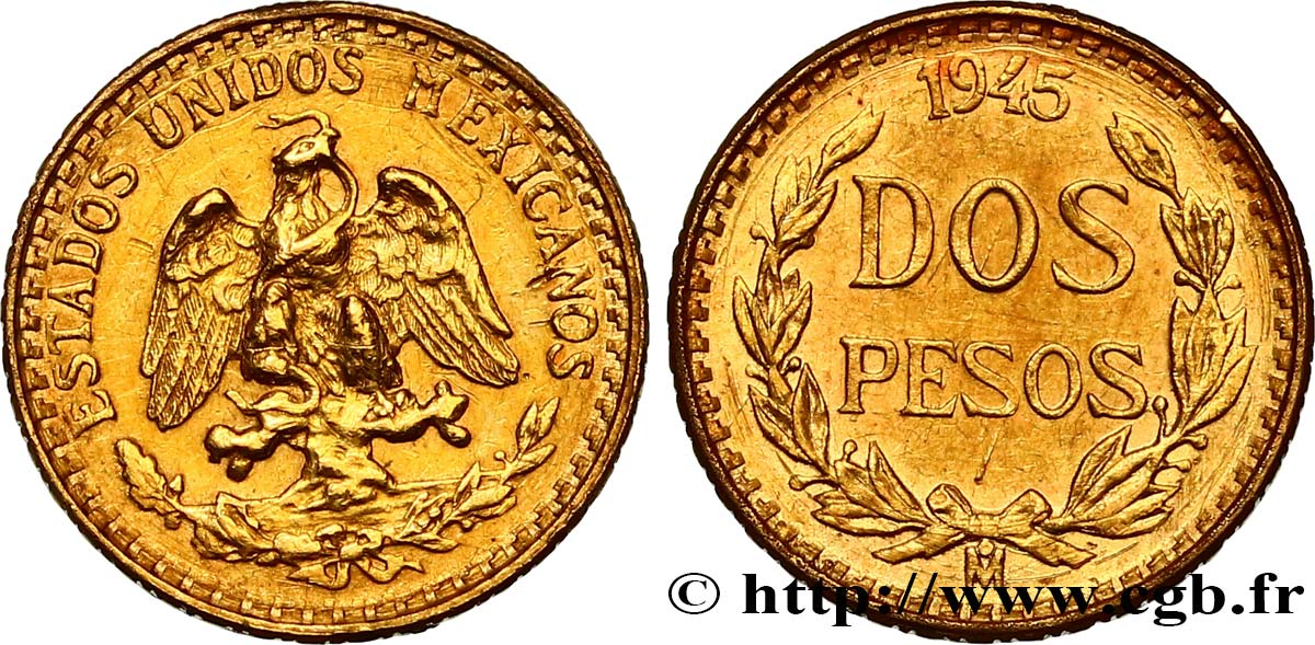 MEXICO 2 Pesos 1945 Mexico AU 