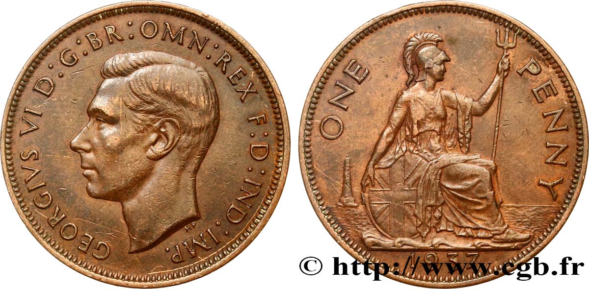 ROYAUME-UNI 1 Penny Georges VI 1937  TTB 