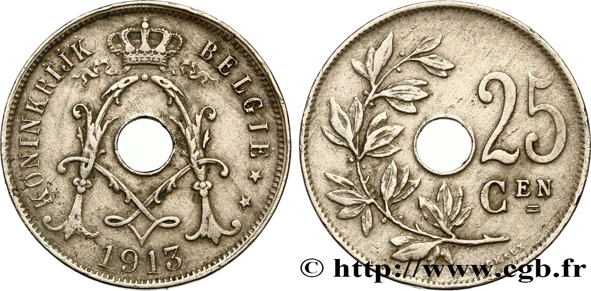 BELGIUM 25 Centiemen (Centimes) 1913  AU 