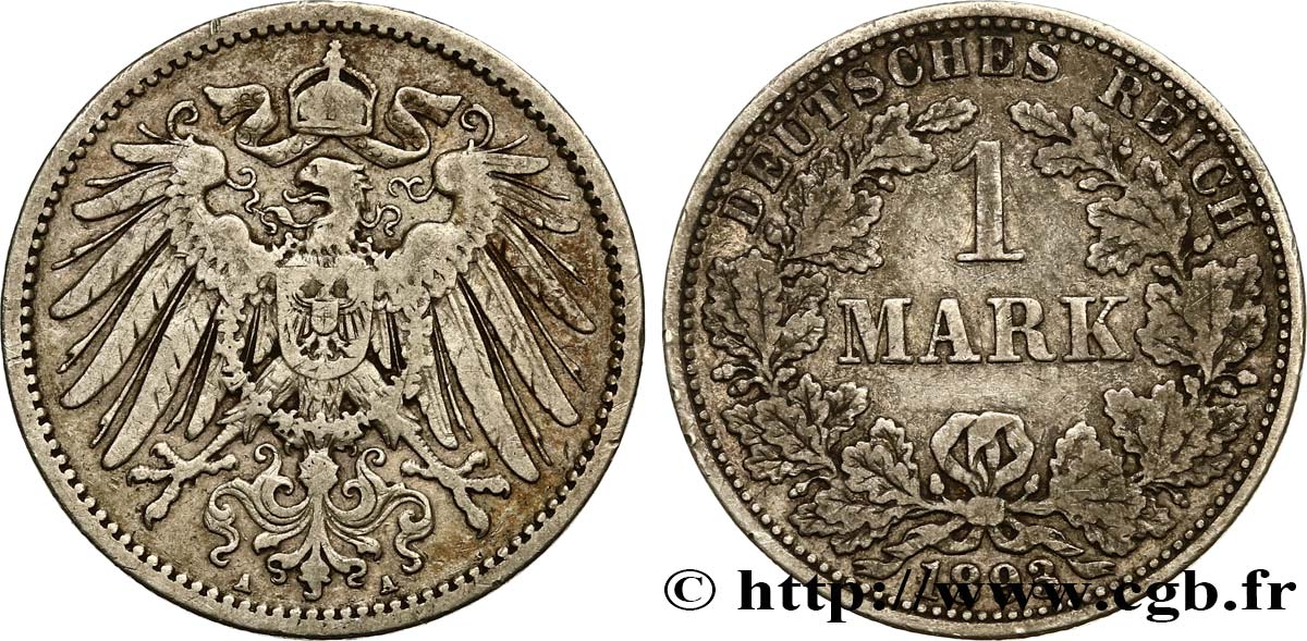 ALEMANIA 1 Mark Empire aigle impérial 2e type 1893 Berlin BC+ 