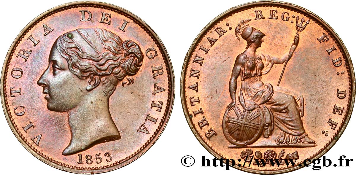 GREAT BRITAIN - VICTORIA 1/2 Penny tête jeune 1853 Londres MS 