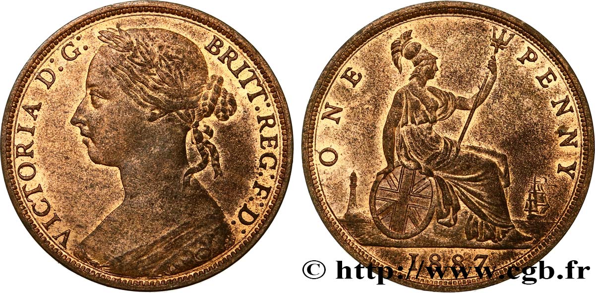 UNITED KINGDOM 1 Penny Victoria “Bun Head” 1887  AU 