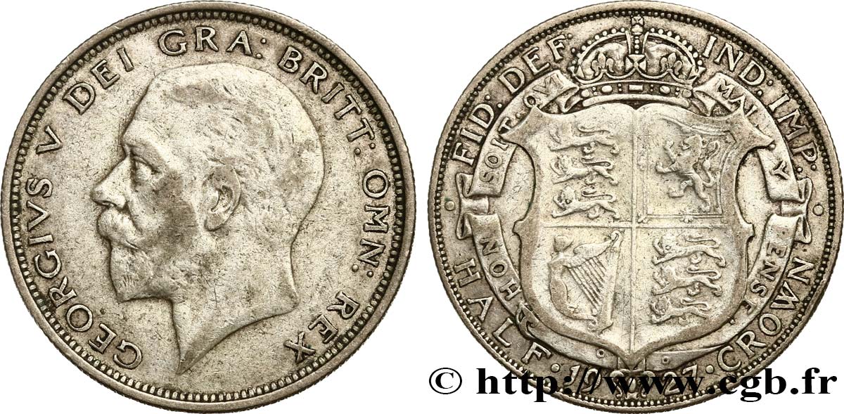 REINO UNIDO 1/2 Crown Georges V / blason 1927  BC+ 