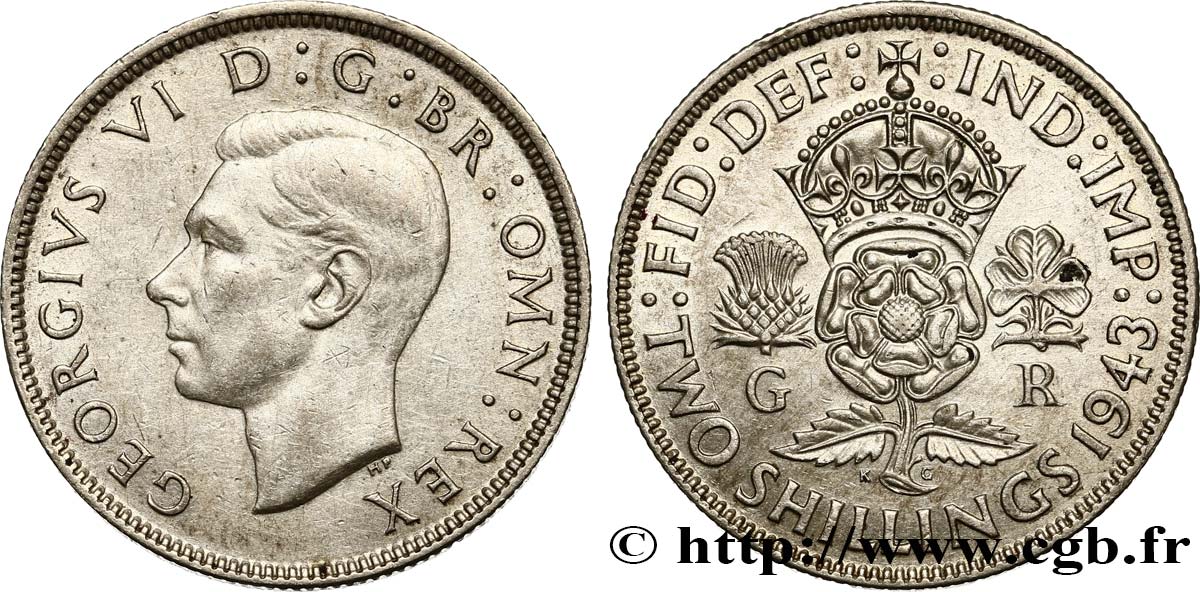 REINO UNIDO 1 Florin (2 Shillings) Georges VI 1943  MBC 