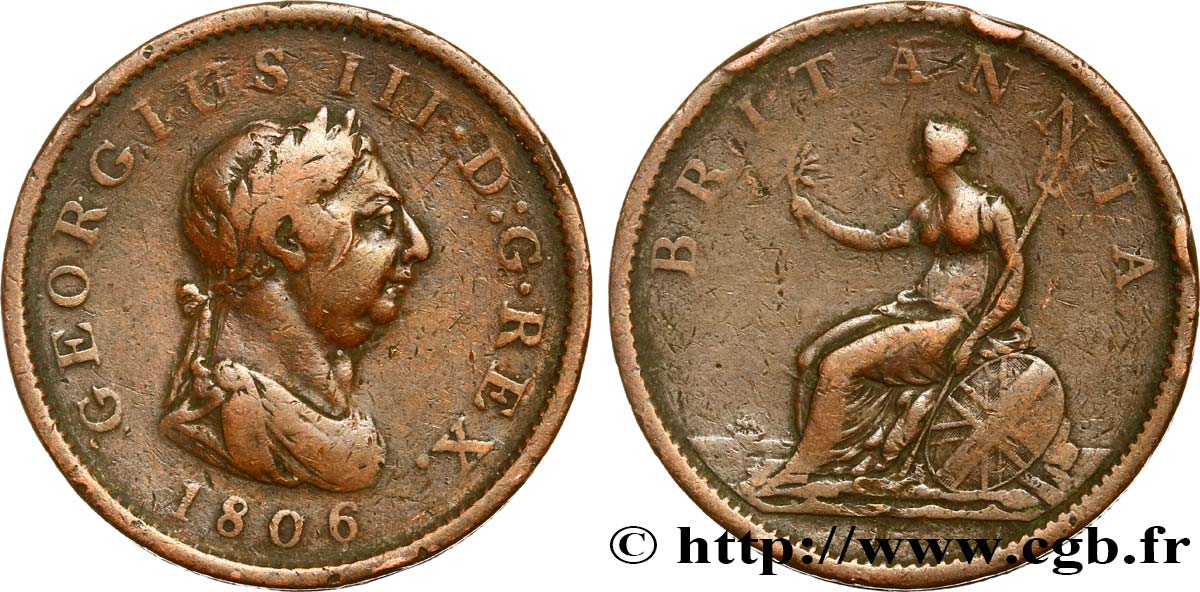 ROYAUME-UNI 1 Penny Georges III tête laurée 1806 Soho TB 