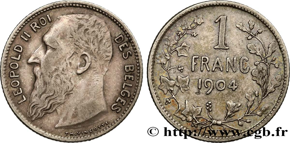 BÉLGICA 1 Franc Léopold II légende française
 1904  MBC 