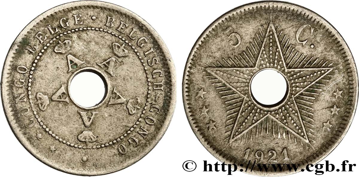 CONGO BELGA 5 Centimes monogrammes du roi Albert 1921  BB 