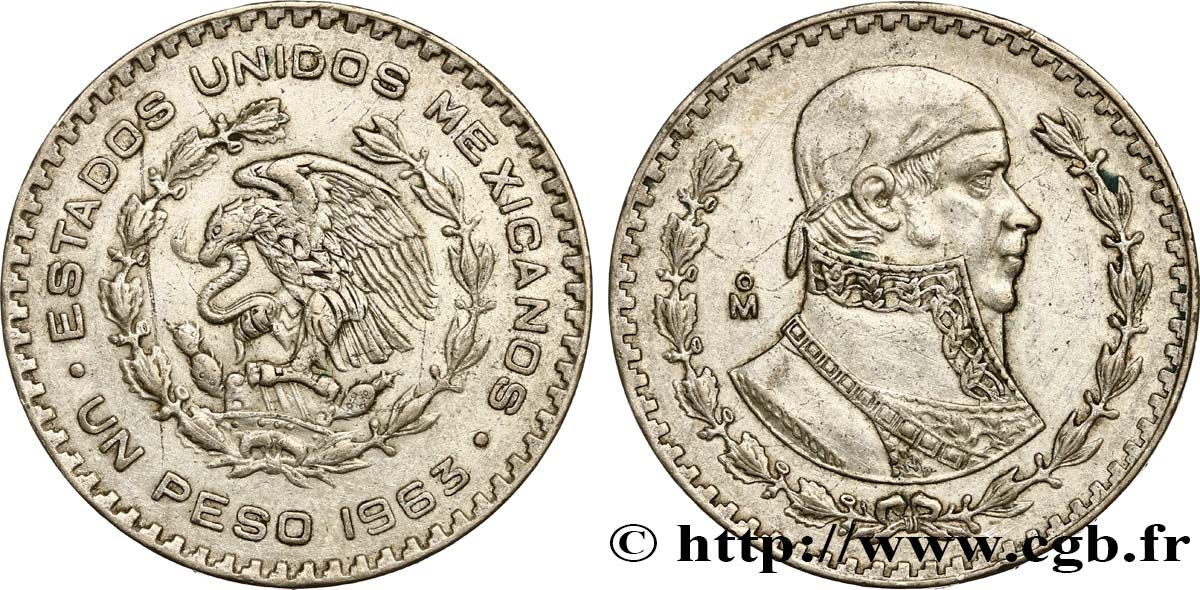 MEXIQUE 1 Peso Jose Morelos y Pavon 1963 Mexico TTB 