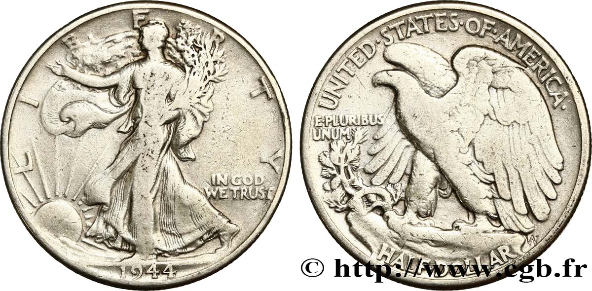 UNITED STATES OF AMERICA 1/2 Dollar Walking Liberty 1944 Philadelphie VF 