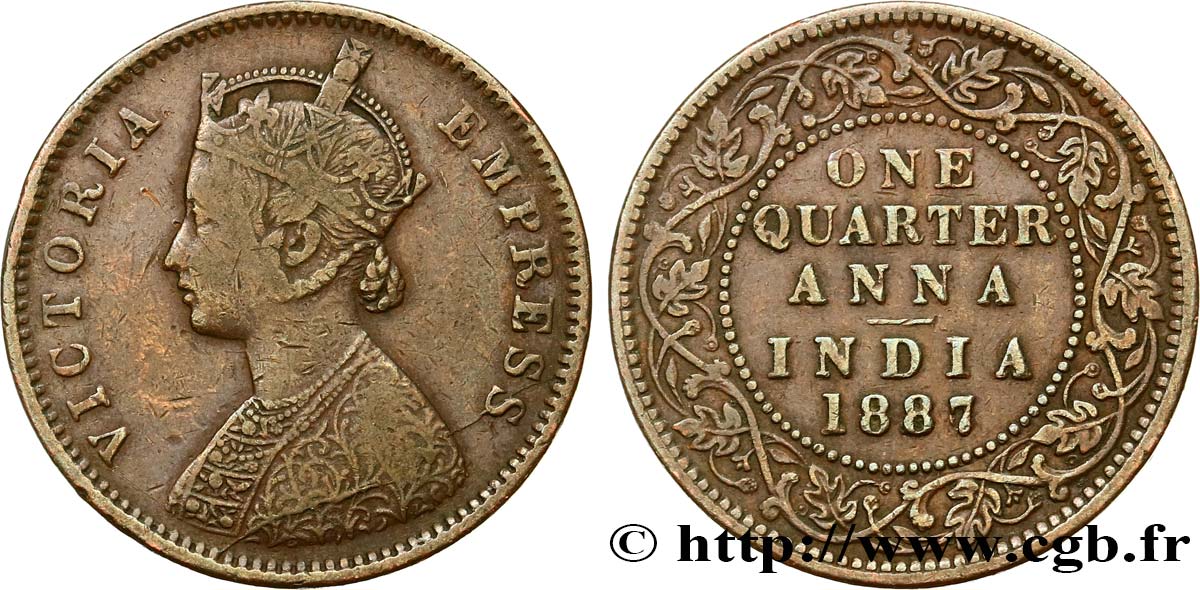 BRITISCH-INDIEN 1/4 Anna Victoria 1887 Bombay S 