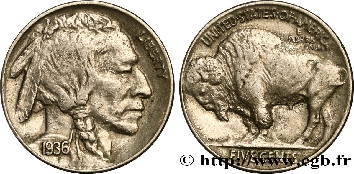 VEREINIGTE STAATEN VON AMERIKA 5 Cents Tête d’indien ou Buffalo 1936 Philadelphie SS 
