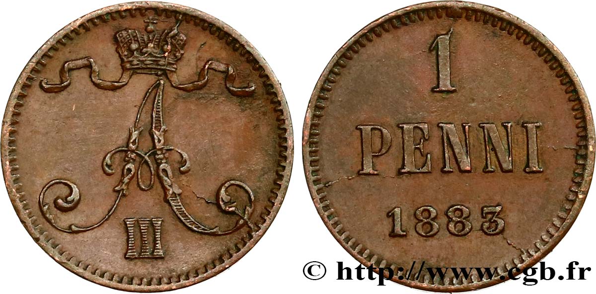 FINLANDIA 1 Penni monogramme Tsar Alexandre III 1883  SPL 