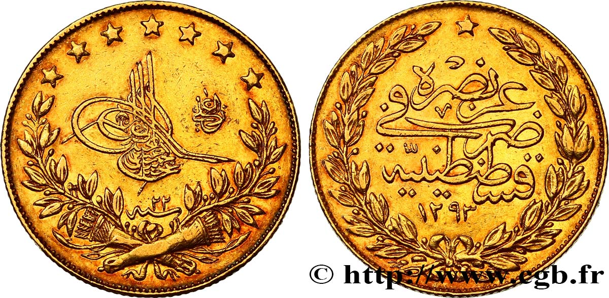 TURQUíA 100 Kurush Sultan Abdülhamid II AH 1293, An 22 1897 Constantinople MBC+ 