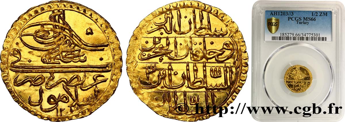 TURQUíA 1/2 Zeri Mahbub Selim III AH 1203, An 12 1799  FDC66 PCGS