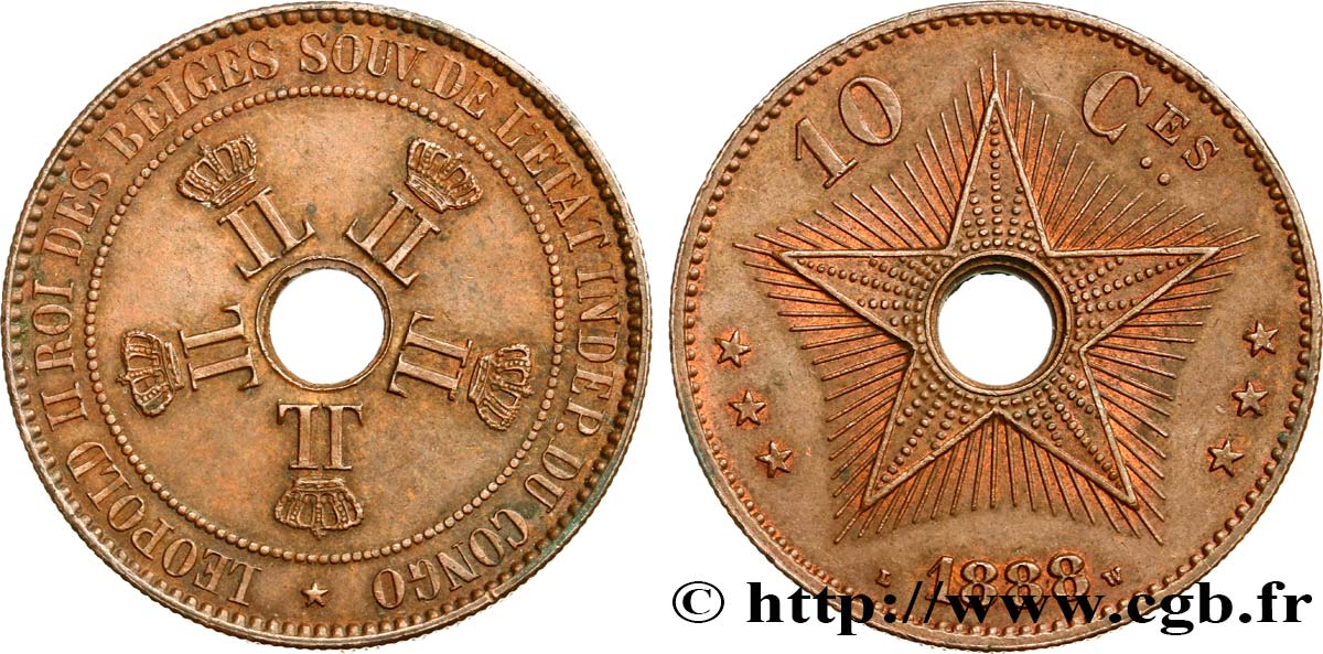 KONGO-FREISTAAT 10 Centimes 1888  fVZ 