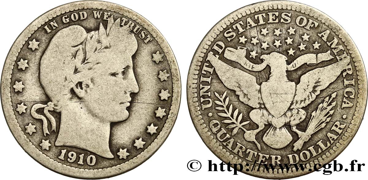 STATI UNITI D AMERICA 1/4 Dollar Barber 1910 Philadelphie q.MB 