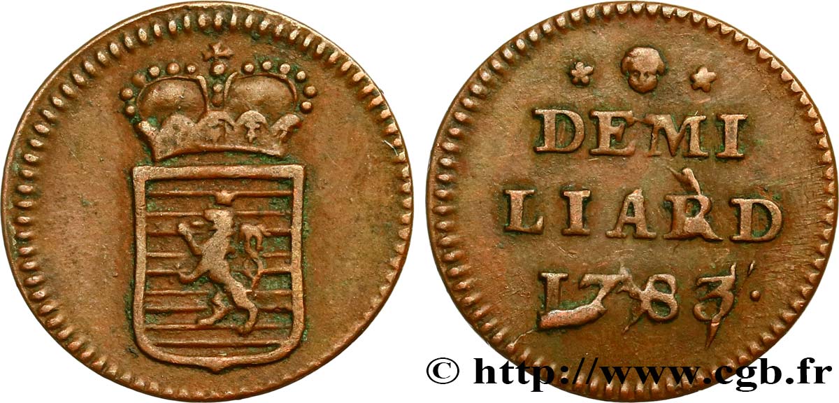 LUXEMBOURG 1/2 Liard emblème couronné 1783 Bruxelles XF 