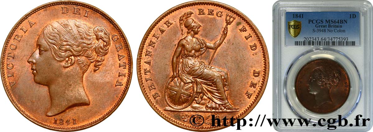 UNITED KINGDOM Penny Victoria tête jeune 1841  MS64 PCGS
