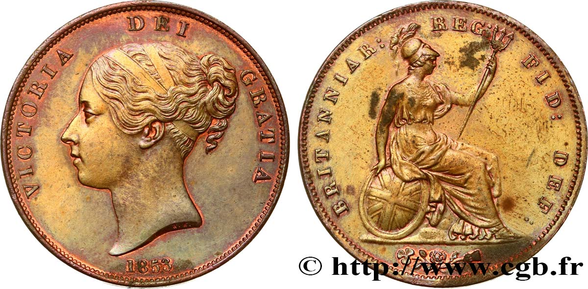ROYAUME-UNI 1 Penny Victoria “tête jeune” 1853  SPL 