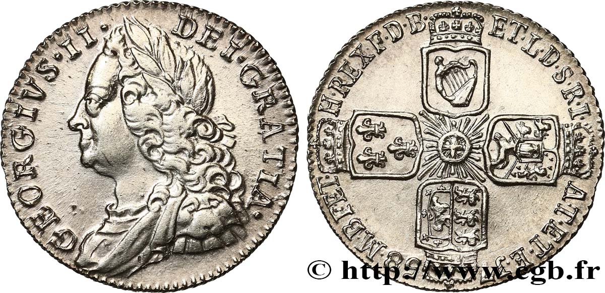 ROYAUME-UNI 6 Pence Georges II 1757  TTB+/SUP 